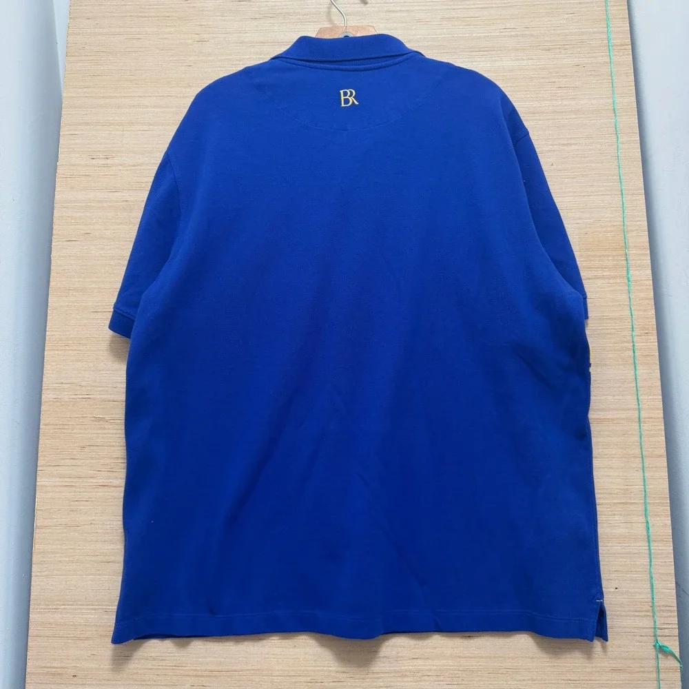 Banana‎ Republic Mens XL Blue Yellow Striped Short Sleeve Pique Polo Shirt